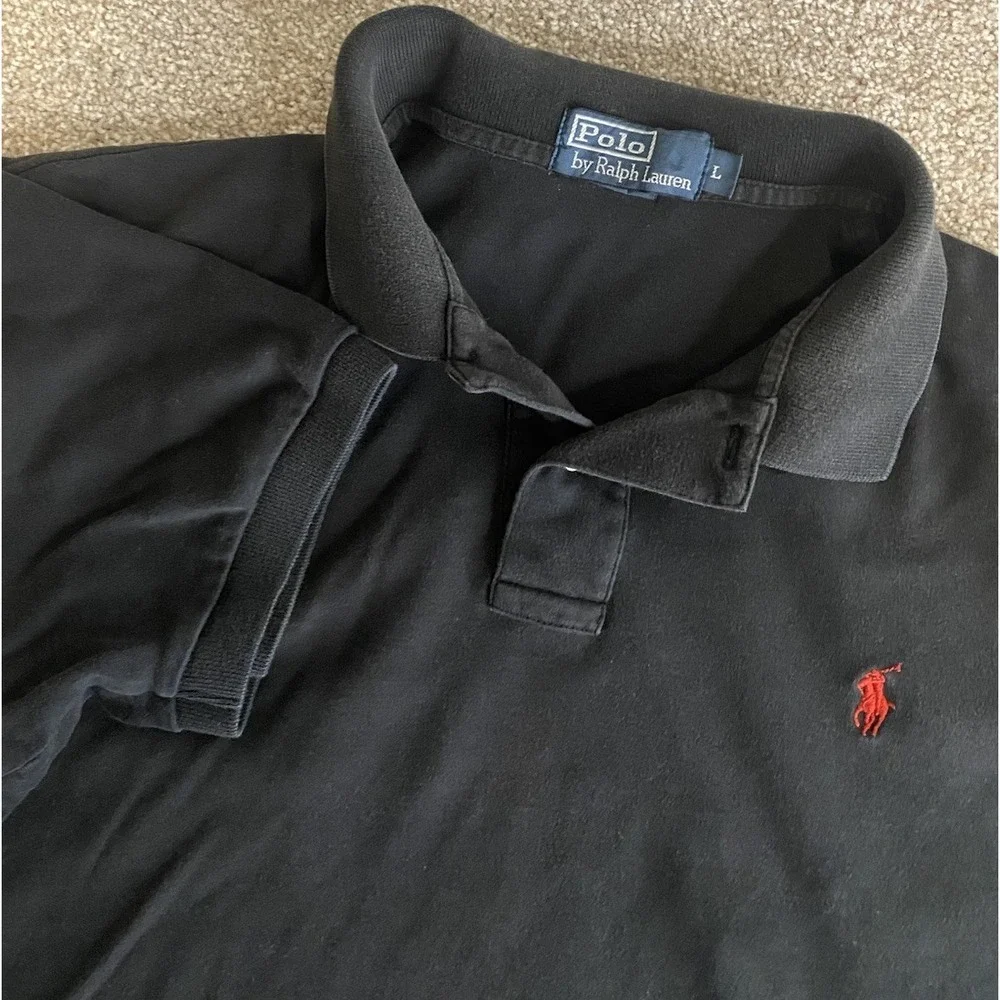 Polo Ralph Lauren Solid Black Polo Shirt Soft‎ Cotton Red Pony Mens Large Read
